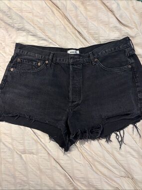 Agolde Black Distressed High-Rise Denim Shorts